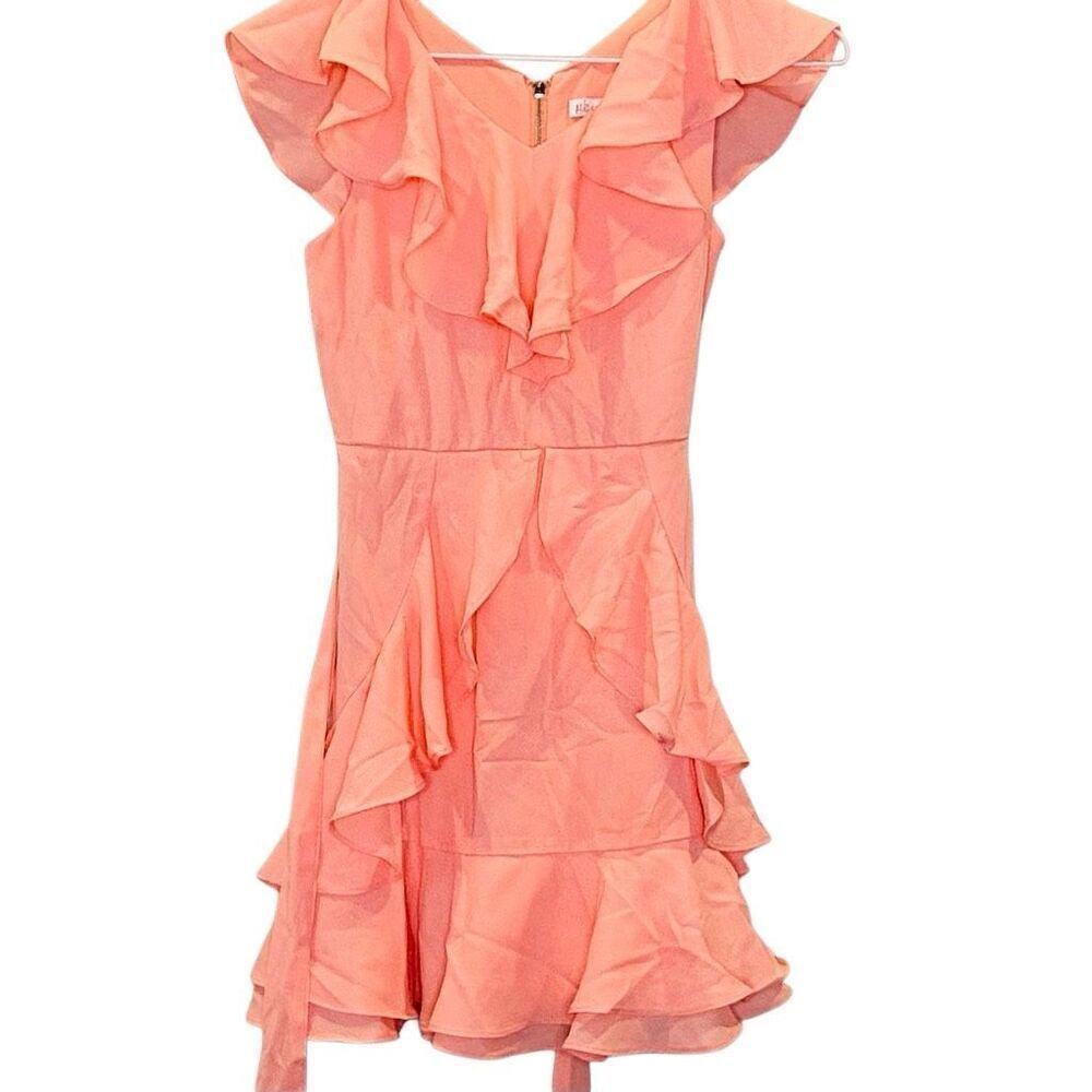 Gianni Bini GB Girls Back Zip V-neck Layered Ruffle Dress Pink Size 10